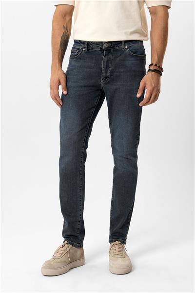 Lacivert Slim Fit 5 Cepli Pamuklu Denim Pantolon