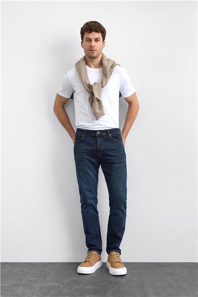 Koyu Lacivert Slim Fit Denim Pantolon