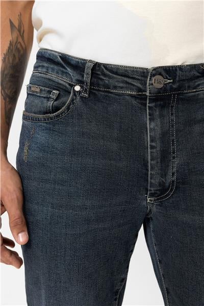 Lacivert Slim Fit 5 Cepli Pamuklu Denim Pantolon