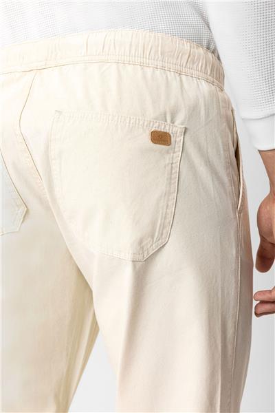 Ekru Relaxed Fit Yan Cepli %100 Pamuk Beli Bağlamalı Denim Pantolon