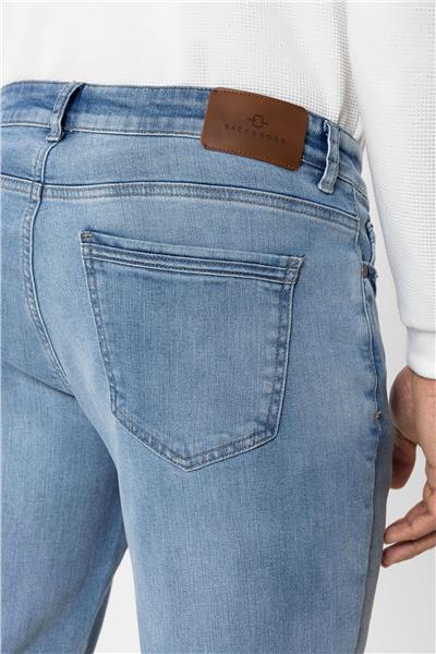 Açık Mavi Slim Fit 5 Cepli Pamuklu Denim Pantolon