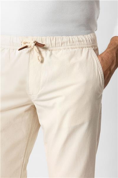 Ekru Relaxed Fit Yan Cepli %100 Pamuk Beli Bağlamalı Denim Pantolon