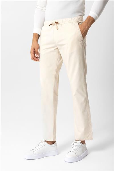 Ekru Relaxed Fit Yan Cepli %100 Pamuk Beli Bağlamalı Denim Pantolon