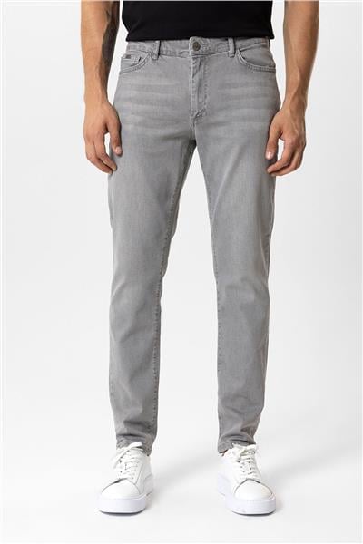 Gri Slim Fit 5 Cepli Pamuklu Denim Pantolon