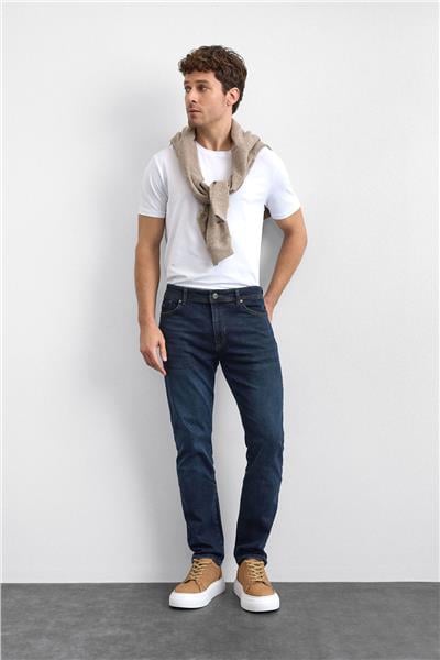 Koyu Lacivert Slim Fit Denim Pantolon