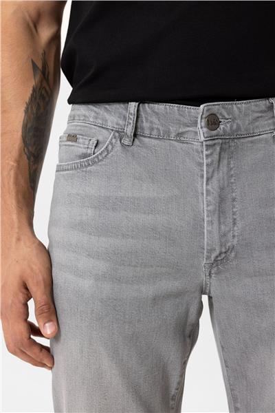 Gri Slim Fit 5 Cepli Pamuklu Denim Pantolon