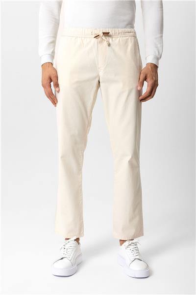 Ekru Relaxed Fit Yan Cepli %100 Pamuk Beli Bağlamalı Denim Pantolon