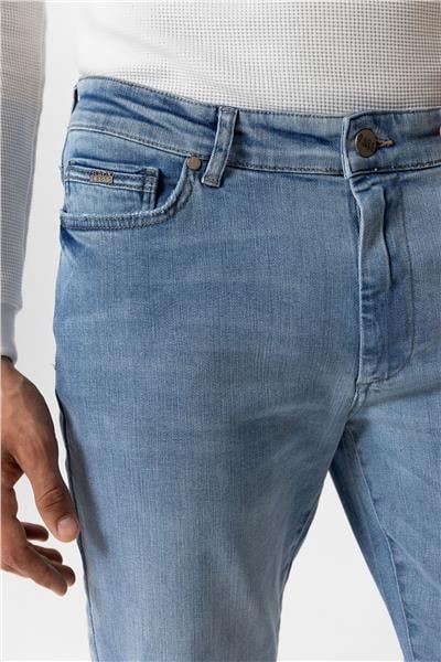 Açık Mavi Slim Fit 5 Cepli Pamuklu Denim Pantolon