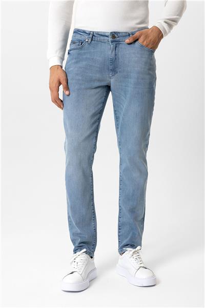 Açık Mavi Slim Fit 5 Cepli Pamuklu Denim Pantolon