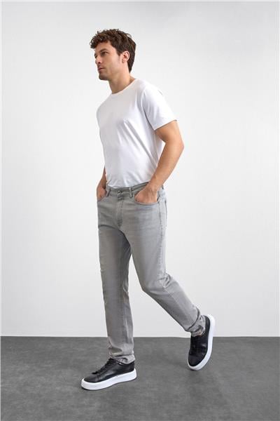Açık Gri Slim Fit Denim Pantolon