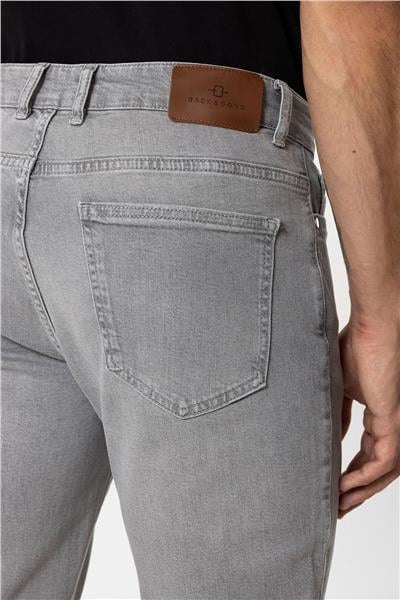 Gri Slim Fit 5 Cepli Pamuklu Denim Pantolon