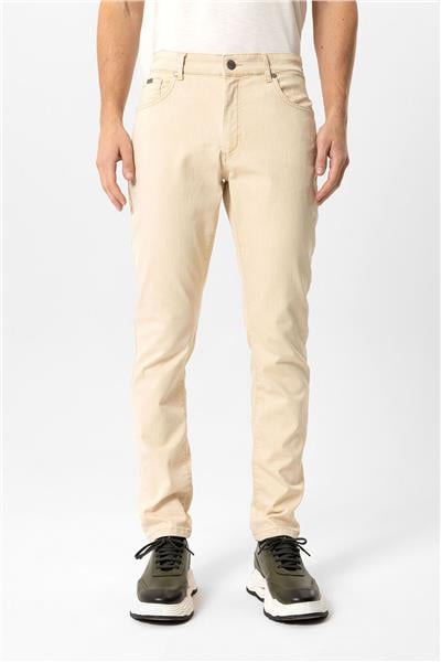 Bej Slim Fit 5 Cepli Pamuklu Denim Pantolon