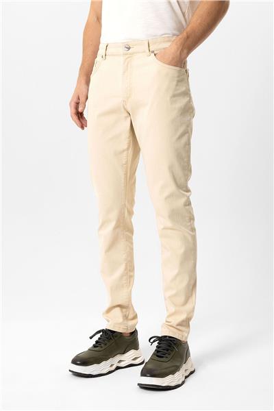 Bej Slim Fit 5 Cepli Pamuklu Denim Pantolon