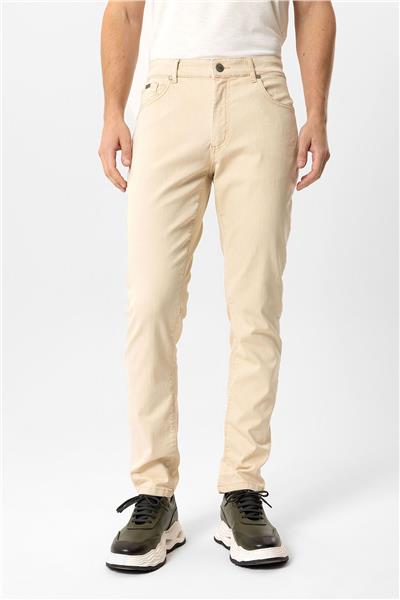 Bej Slim Fit 5 Cepli Pamuklu Denim Pantolon