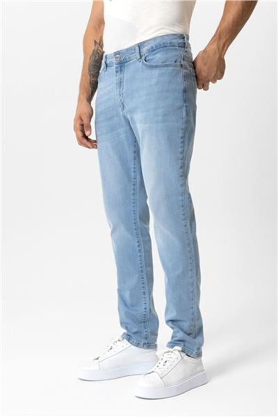 Açık Mavi Slim Fit 5 Cepli Pamuklu Denim Pantolon