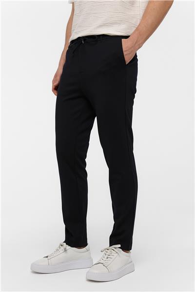 Lacivert Regular Fit Beli Bağlamalı Örme Jogger Pantolon