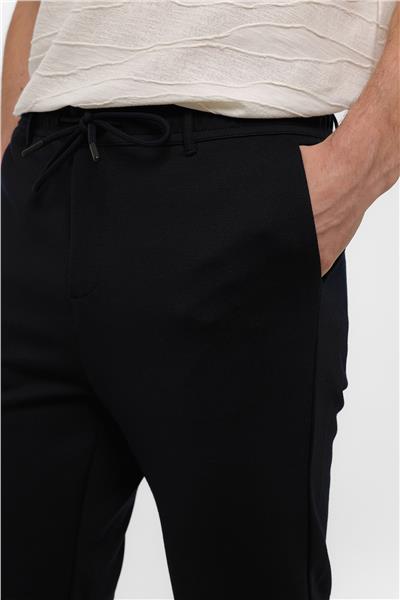 Lacivert Regular Fit Beli Bağlamalı Örme Jogger Pantolon