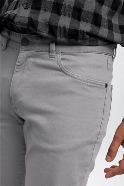 Gri Slim Fit 5 Cepli Pamuklu Kanvas Pantolon