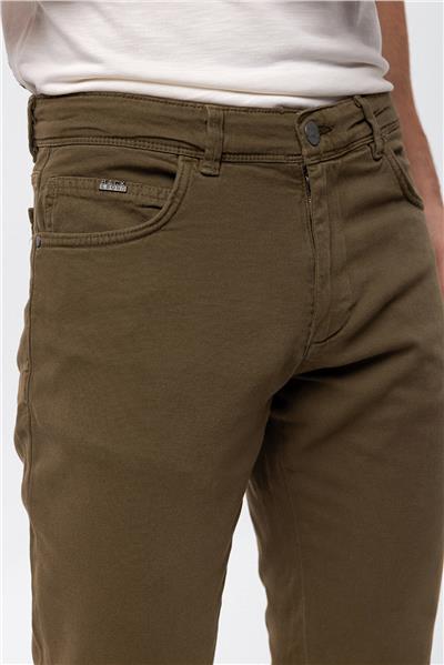 Haki Slim Fit 5 Cepli Pamuklu Chino Pantolon