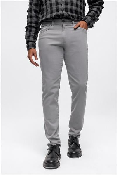 Gri Slim Fit 5 Cepli Pamuklu Kanvas Pantolon