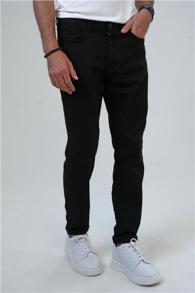 Siyah Slim Fit 5 Cepli Pamuklu Kanvas Pantolon