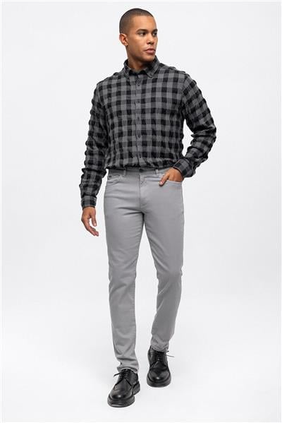 Gri Slim Fit 5 Cepli Pamuklu Kanvas Pantolon