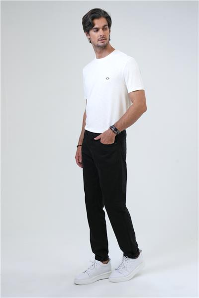 Siyah Slim Fit 5 Cepli Pamuklu Kanvas Pantolon