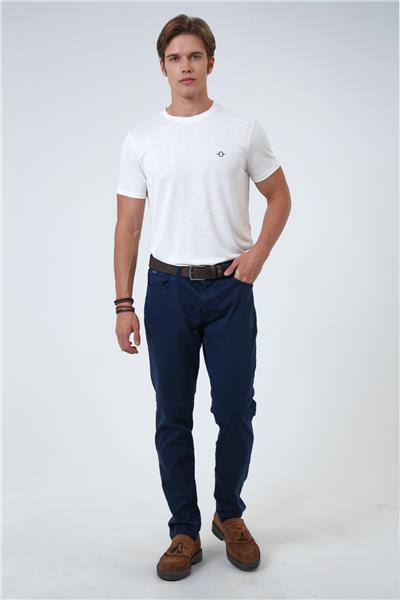 Lacivert Slim Fit 5 Cepli Pamuklu Kanvas Pantolon