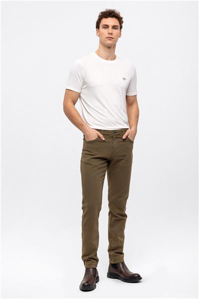 Haki Slim Fit 5 Cepli Pamuklu Chino Pantolon