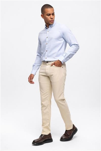 Bej Slim Fit 5 Cepli Pamuklu Chino Pantolon