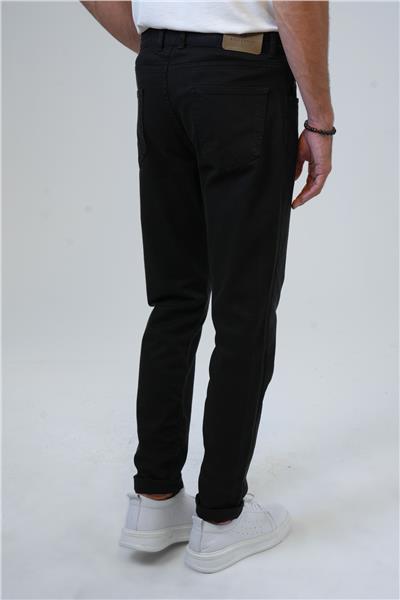 Siyah Slim Fit 5 Cepli Pamuklu Kanvas Pantolon