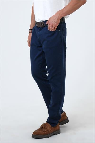 Lacivert Slim Fit 5 Cepli Pamuklu Kanvas Pantolon
