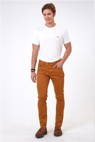 Camel Slim Fit 5 Cepli Pamuklu Kanvas Pantolon