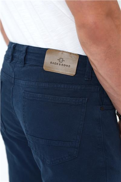 Lacivert Slim Fit 5 Cepli Armürlü Pamuklu Chino Pantolon