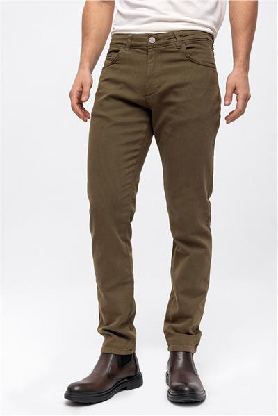 Haki Slim Fit 5 Cepli Pamuklu Chino Pantolon