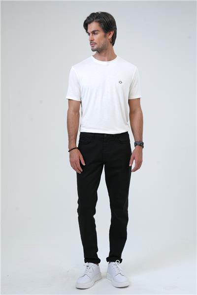 Siyah Slim Fit 5 Cepli Pamuklu Kanvas Pantolon