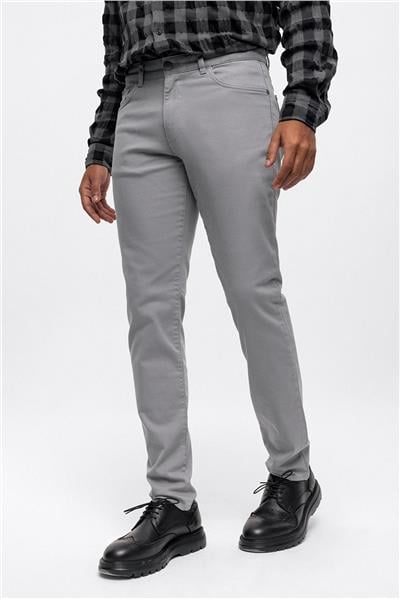 Gri Slim Fit 5 Cepli Pamuklu Kanvas Pantolon