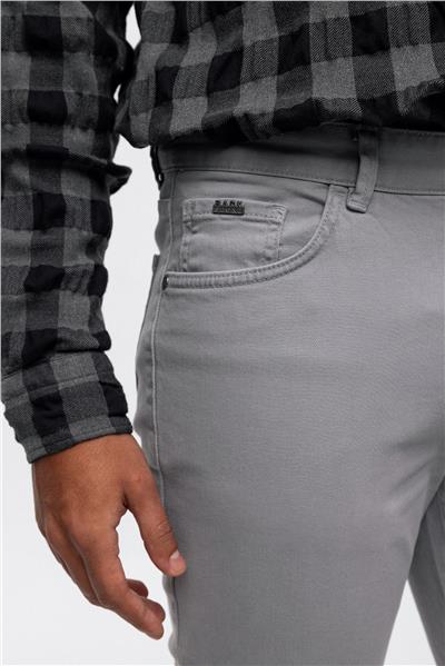Gri Slim Fit 5 Cepli Pamuklu Kanvas Pantolon