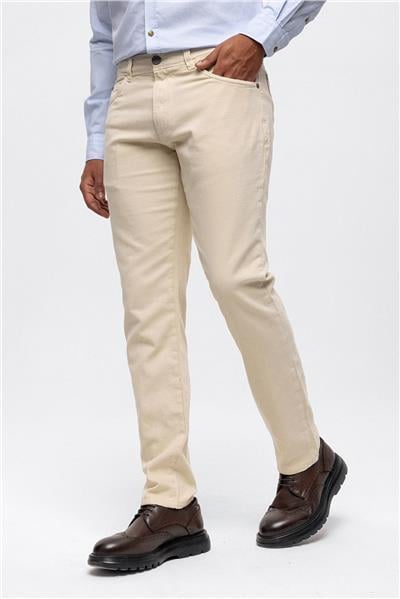Bej Slim Fit 5 Cepli Pamuklu Chino Pantolon