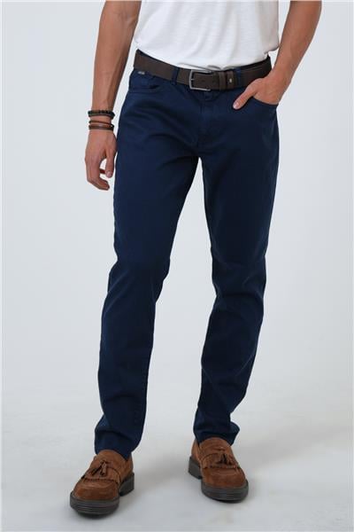 Lacivert Slim Fit 5 Cepli Pamuklu Kanvas Pantolon