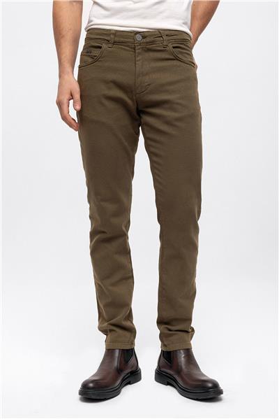 Haki Slim Fit 5 Cepli Pamuklu Chino Pantolon