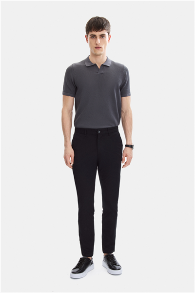 Siyah Dokuma Chino Pantolon