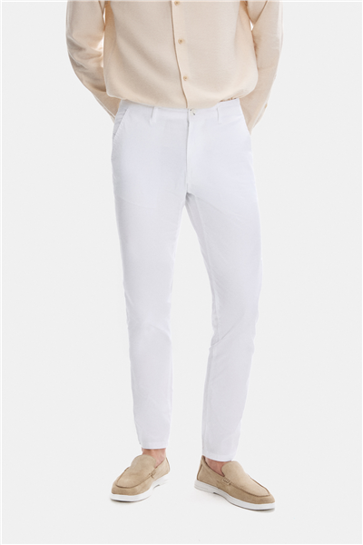 Beyaz Dokuma Chino Pantolon