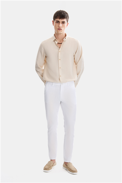 Beyaz Dokuma Chino Pantolon