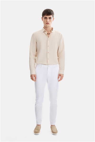 Beyaz Dokuma Chino Pantolon