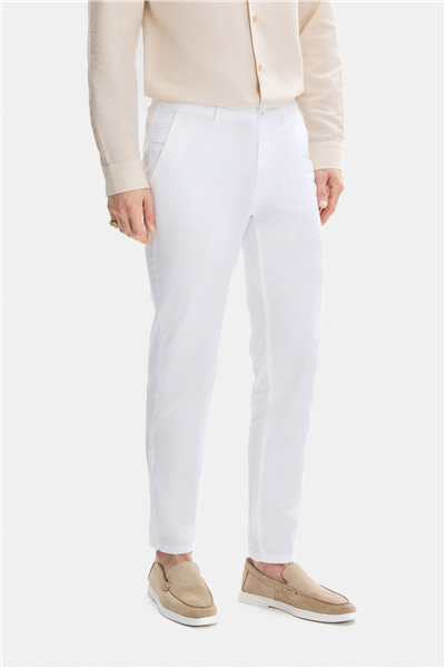 Beyaz Dokuma Chino Pantolon