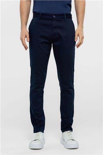 Lacivert Dokuma Chino Pantolon