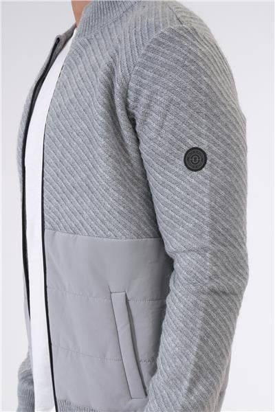 Gri Regular Fit Desenli Yumuşak Dokulu Fermuarlı Hırka