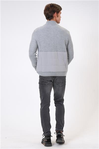 Gri Regular Fit Desenli Yumuşak Dokulu Fermuarlı Hırka