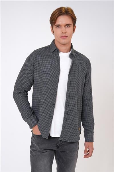Antrasit Regular Fit %100 Pamuk Ekoseli Gömlek